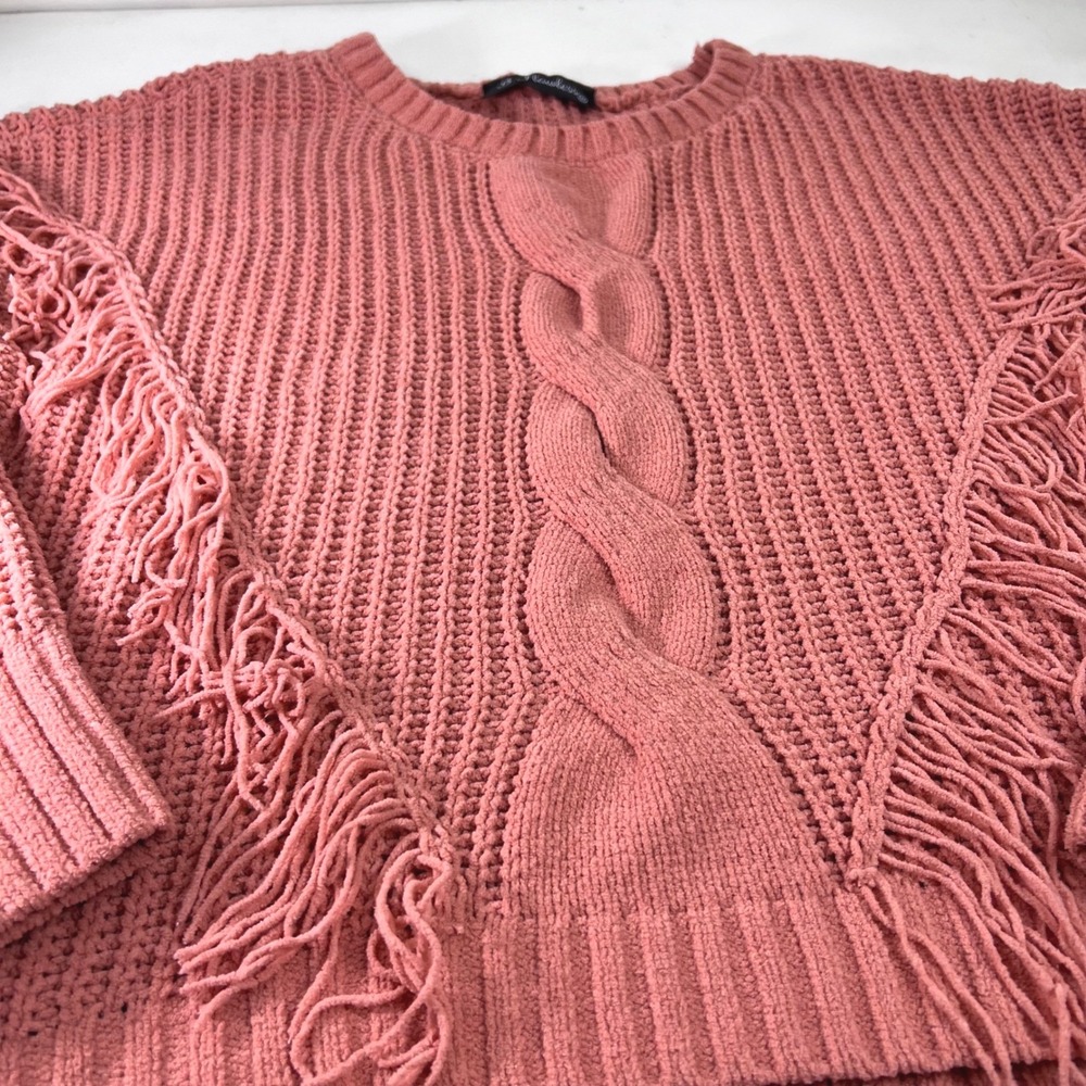 B Flawless 3X Pink Fringe Sleeve Cable Knit Sweater Pullover Plus Size Soft Cozy